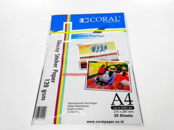 Glossy Sticker Paper merek Coral, Kertas Sticker Glossy Coral