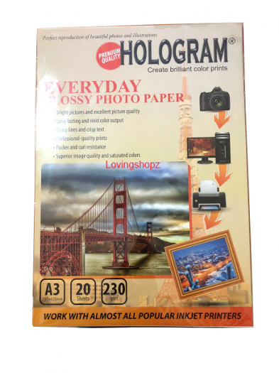 Kertas Foto Glossy ukuran A3 merek Hologram